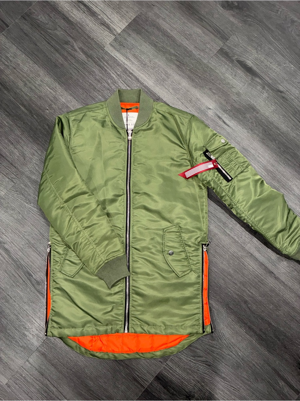 Olive Green Bomber Jacket with Orange Contrast Lining